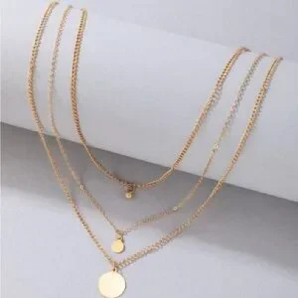 Gold Disc Layered Necklace - Picture 2 of 2